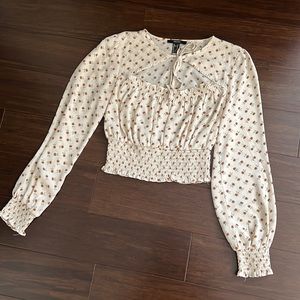 Cropped Floral Neck Tie Blouse